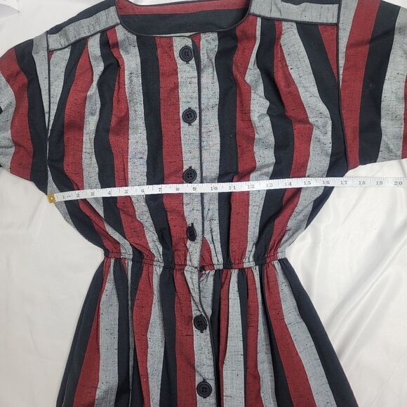 VINTAGE 70s dress striped button up half sleeve S - Picture 6 of 8